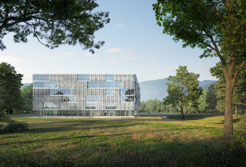 New health campus for the University of Applied Sciences and Arts Western Switzerland, Sion, Switzerland, 2019. Open competition, finalist. Images © Onirism Studio.